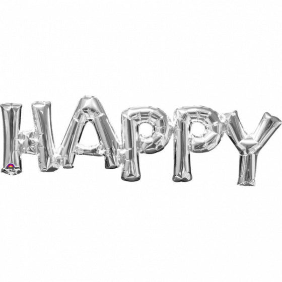 folieballon Happy 76 x 25 cm zilver