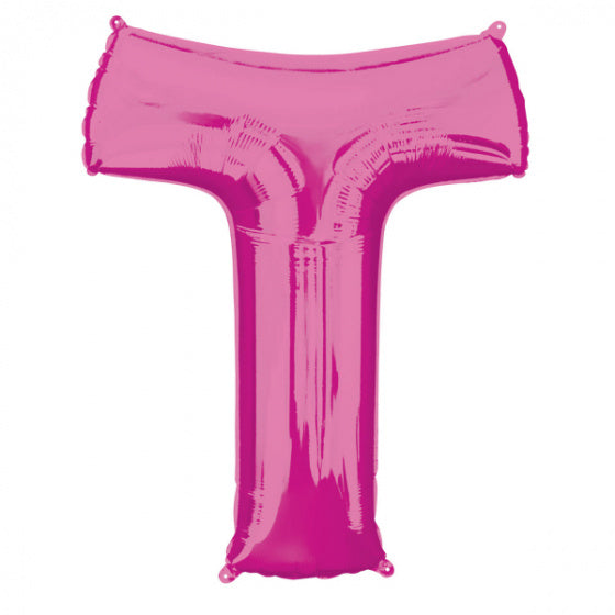 folieballon letter T 66 x 81 cm roze