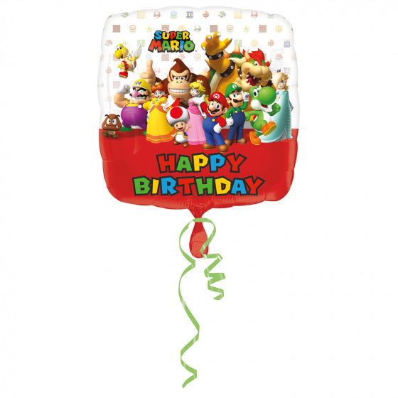 folieballon Mario Bros Happy Birthday 43 x 43 cm rood