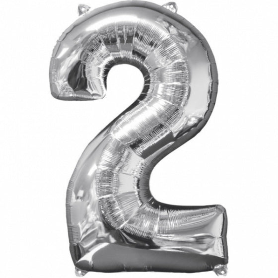 cijferballon 2 folie 43 x 66 cm zilver