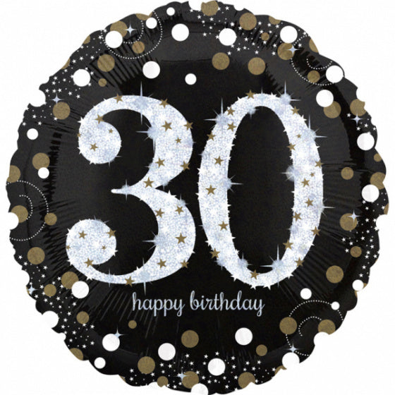 folieballon 30 Sparkling Birthday 71 cm zwart