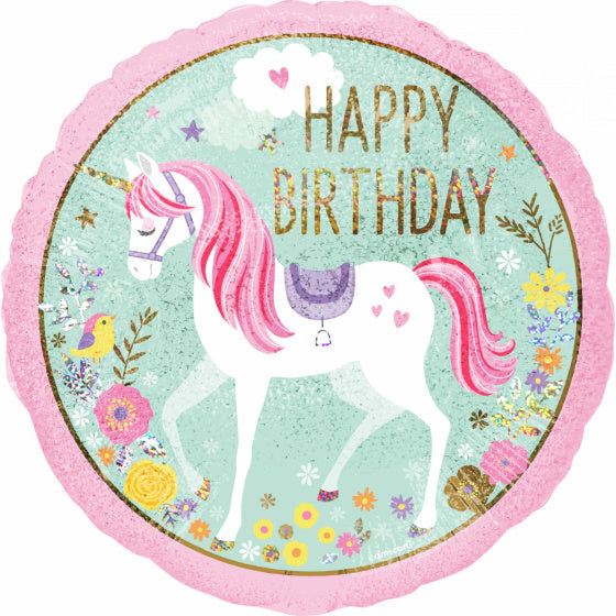 Folie Ballon Happy Birthday Eenhoorn
