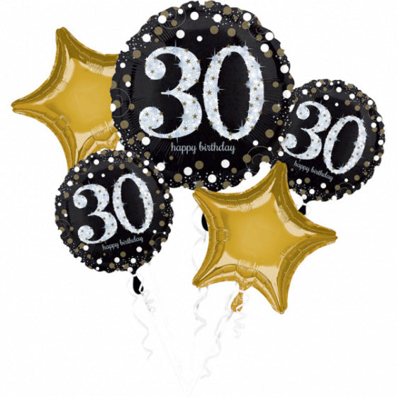 folieballonnen Sparkling Birthday 30 zwart/goud 5-delig