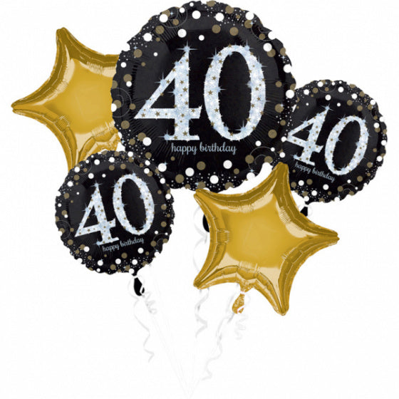 folieballonnen Sparkling Birthday 40 zwart/goud 5-delig