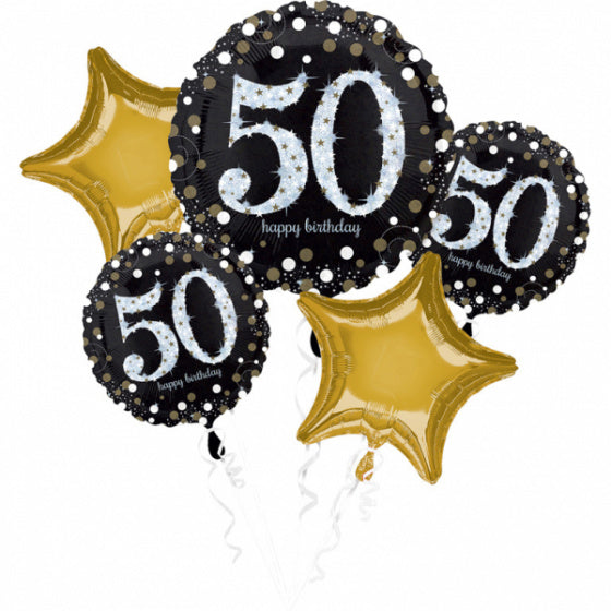 folieballonnen Sparkling Birthday 50 zwart/goud 5-delig