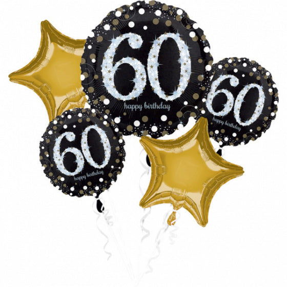 folieballonnen Sparkling Birthday 60 zwart/goud 5-delig