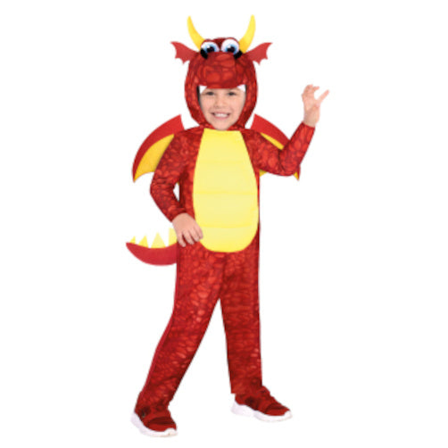 kinderkostuum draak junior polyester rood/geel mt 3-4 jaar