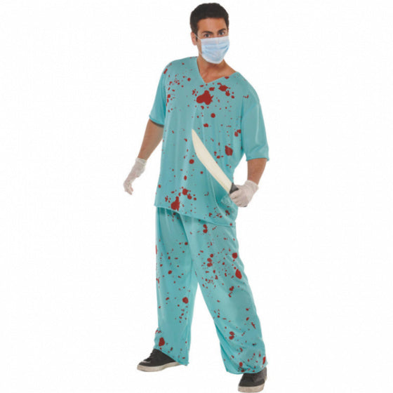 kostuum bloed chirurg polyester blauw/rood maat M/L