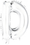 letterballon D folie 34 cm zilver