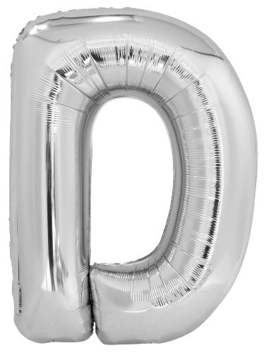 letterballon D folie 99 cm zilver