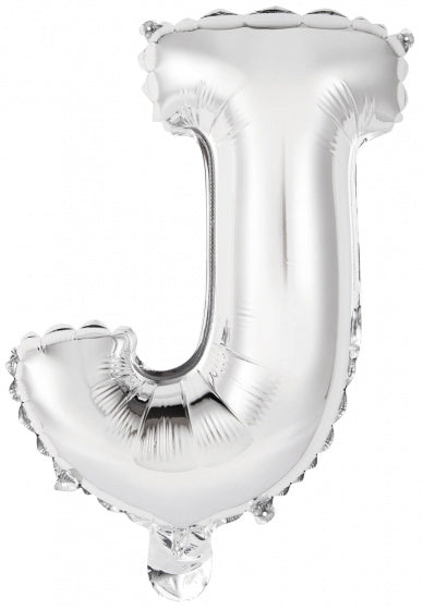 letterballon J folie 34 cm zilver