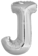 letterballon J folie 103 cm zilver