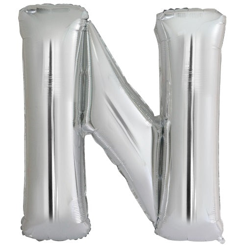 letterballon N folie 41 cm zilver