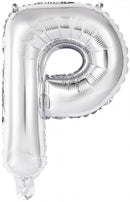 letterballon P folie 34 cm zilver