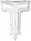 letterballon T folie 34 cm zilver