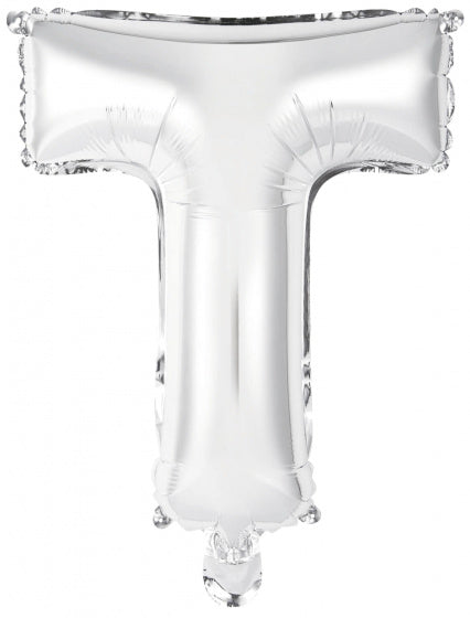 letterballon T folie 34 cm zilver