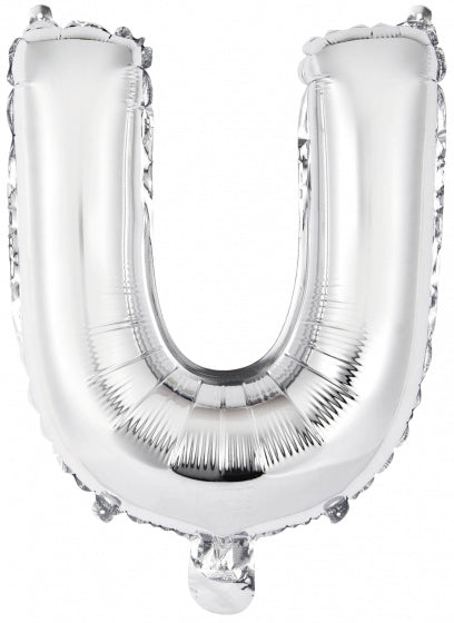 letterballon U folie 34 cm zilver