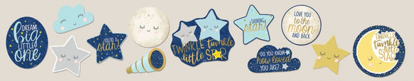 muurdecoratie 'twinkle little star' blauw/grijs 12 stuks