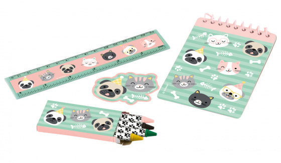 schrijfset Hello Pets papier groen/roze 4-delig