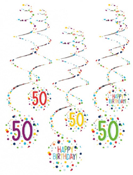 spiraalslingers 50 Confetti Birthday 61 cm papier 6 stuks