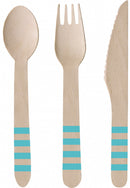 wegwerpbestek 16,5 cm hout bruin/blauw 24 stuks
