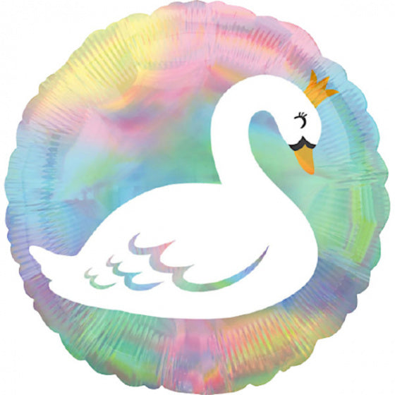 folieballon Pastel Swan junior 45 cm wit/blauw/roze