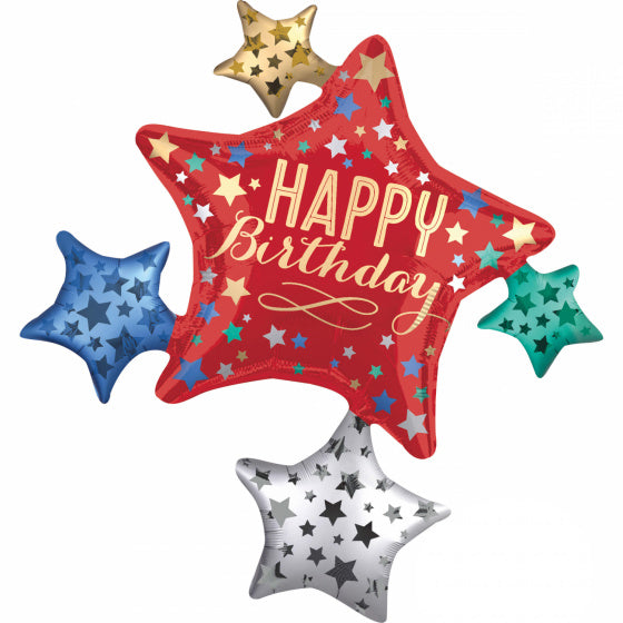 folieballon Sterren happy birthday 81 x 88 cm folie