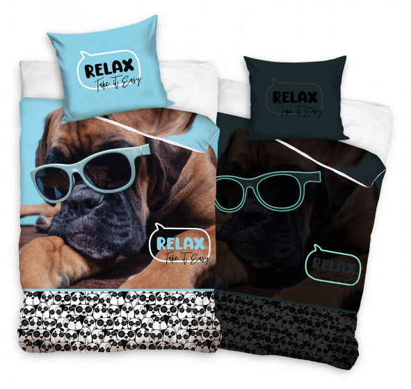 dekbedovertrek hond 140 x 200 cm katoen blauw