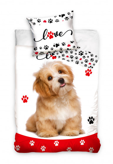 dekbedovertrek hond 140 x 200 cm katoen wit