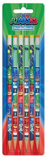 potloden PJ masks 21 cm hout rood/groen/blauw 6 stuks