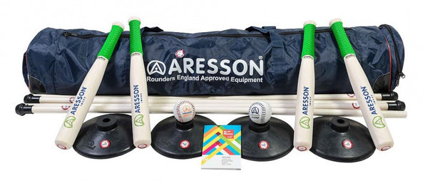 rounders set School leer/hout blank/groen 16-delig