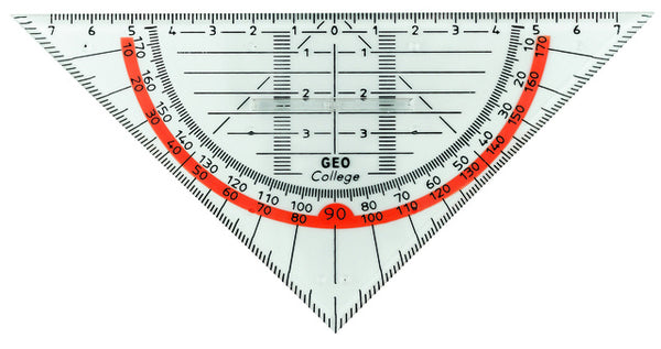 geodriehoek met greep 16 cm transparant/rood
