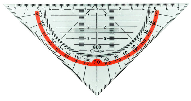 geodriehoek met greep 16 cm transparant/rood