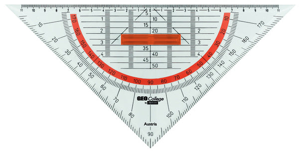 geodriehoek met greep Geo College 25 cm transparant