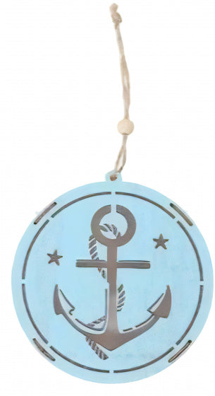 decoratiehanger led anker 14,5 cm hout blauw