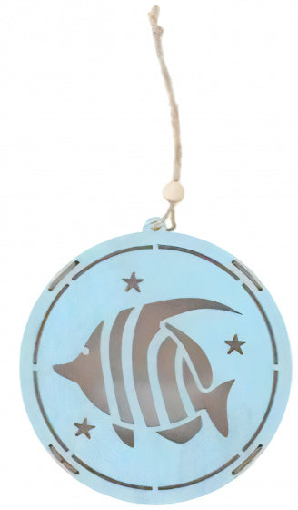 decoratiehanger led vis 14,5 cm hout blauw