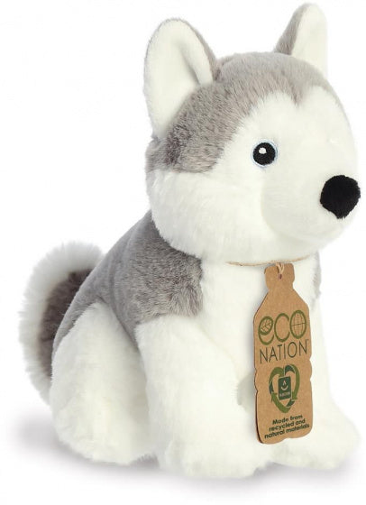 knuffel Eco Nation husky junior 20 cm pluche wit/grijs