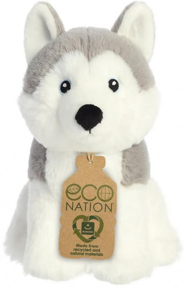 knuffel Eco Nation husky junior 20 cm pluche wit/grijs