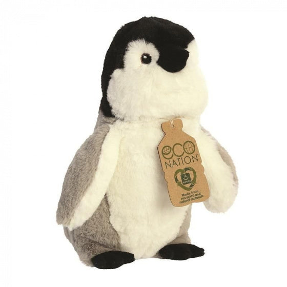 knuffel Eco Nation pinguïn 24 cm pluche zwart/grijs