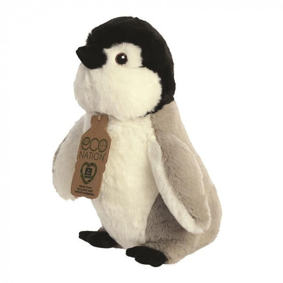 knuffel Eco Nation pinguïn 24 cm pluche zwart/grijs