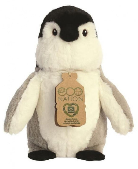 knuffel Eco Nation pinguïn 24 cm pluche zwart/grijs
