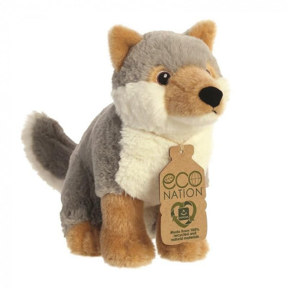 knuffel Eco Nation wolf 24 cm pluche grijs/bruin