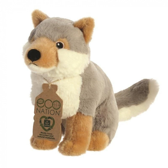 knuffel Eco Nation wolf 24 cm pluche grijs/bruin