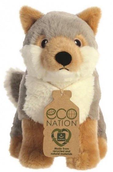 knuffel Eco Nation wolf 24 cm pluche grijs/bruin