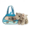 knuffelolifant in tas meisjes 20,5 cm pluche blauw