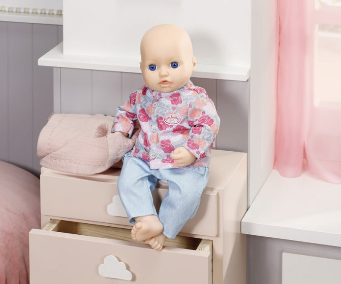 kledingset voor pop van 43 cm roze/lichtblauw