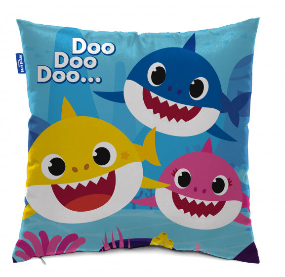 kussen Baby Shark junior 40 x 40 cm microfiber blauw