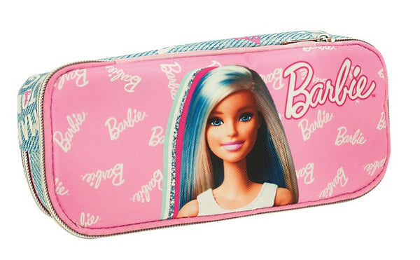 etui ovaal meisjes 23,5 x 10,5 cm polyester roze/blauw