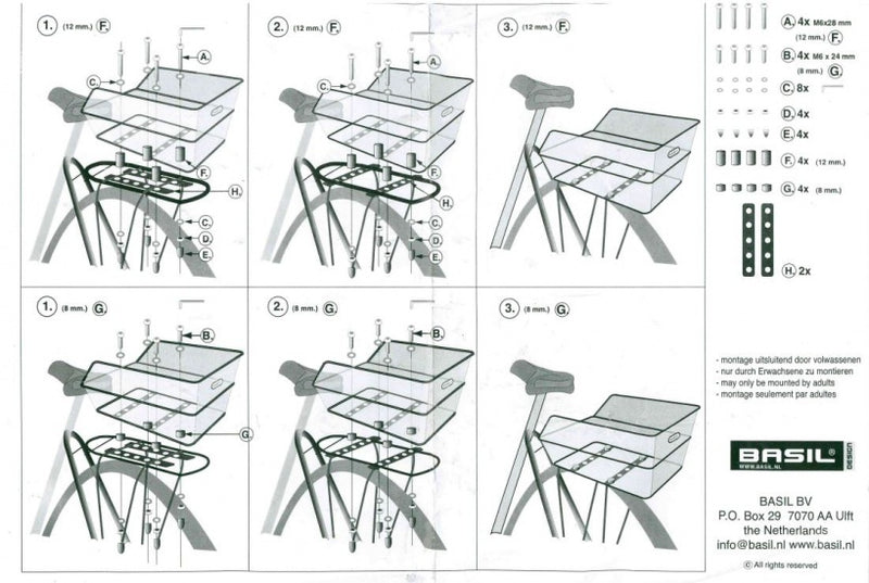 Fietsmand Basil Cento 45 x 31 x 21 cm met dragerbevestiging - wit