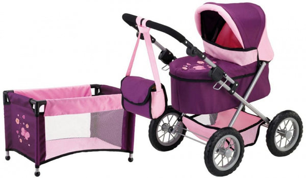 poppenwagen met poppenbed Trendy paars/roze 67 cm